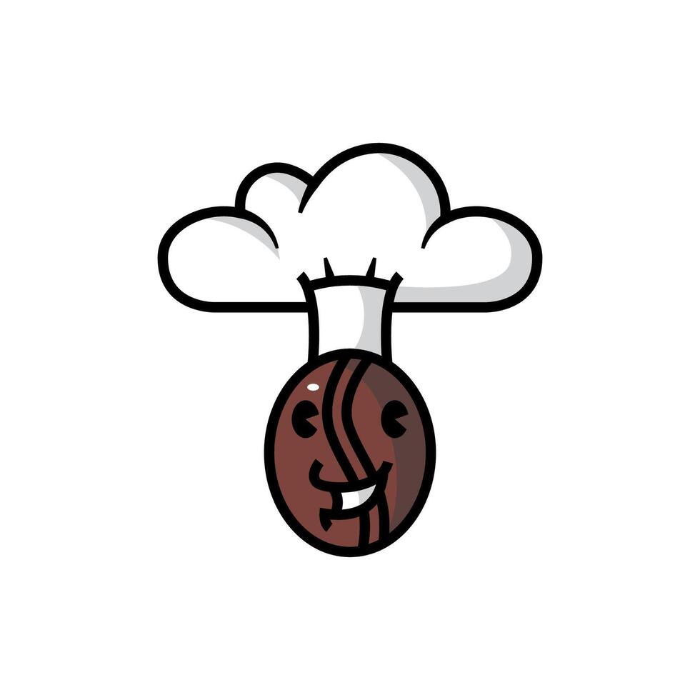 coffee bean character symbol with chef hat vector