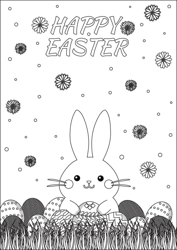 Happy Easter Coloring Page Black And White Line Art Graphic vector