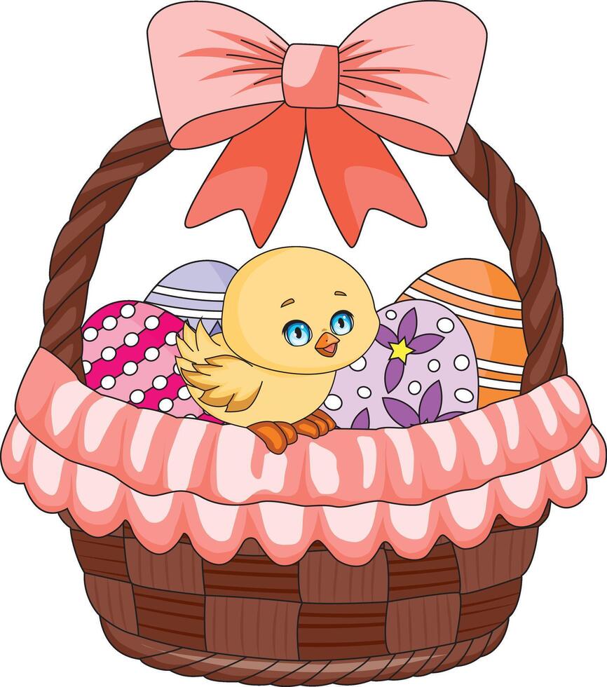 Small Bird In Easter Egg Basket Clip Art Illustration vector