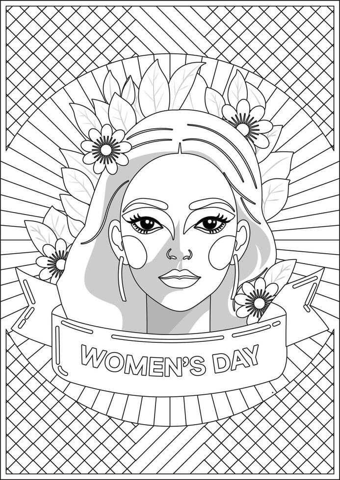 Women's Day Coloring Page Out Line Illustrations vector