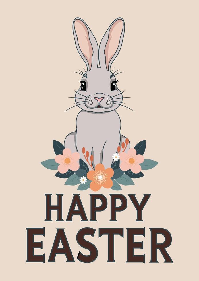 Happy Easter Bunny Flower April Graphic Art vector