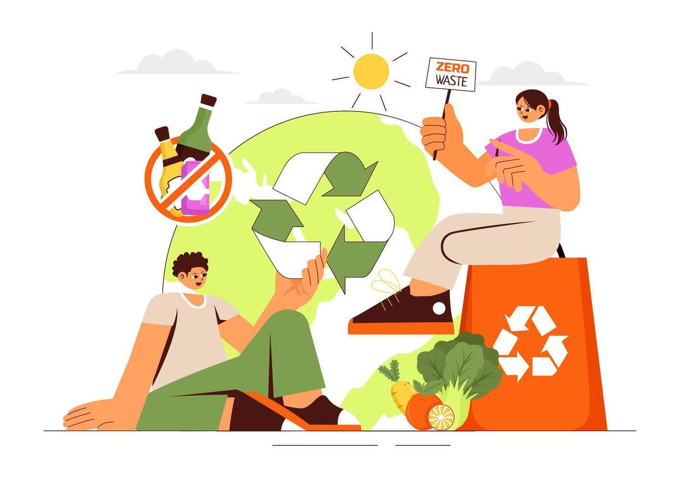 Eco-Friendly Zero Waste Concept with Recycling Bin and Sustainable Products vector