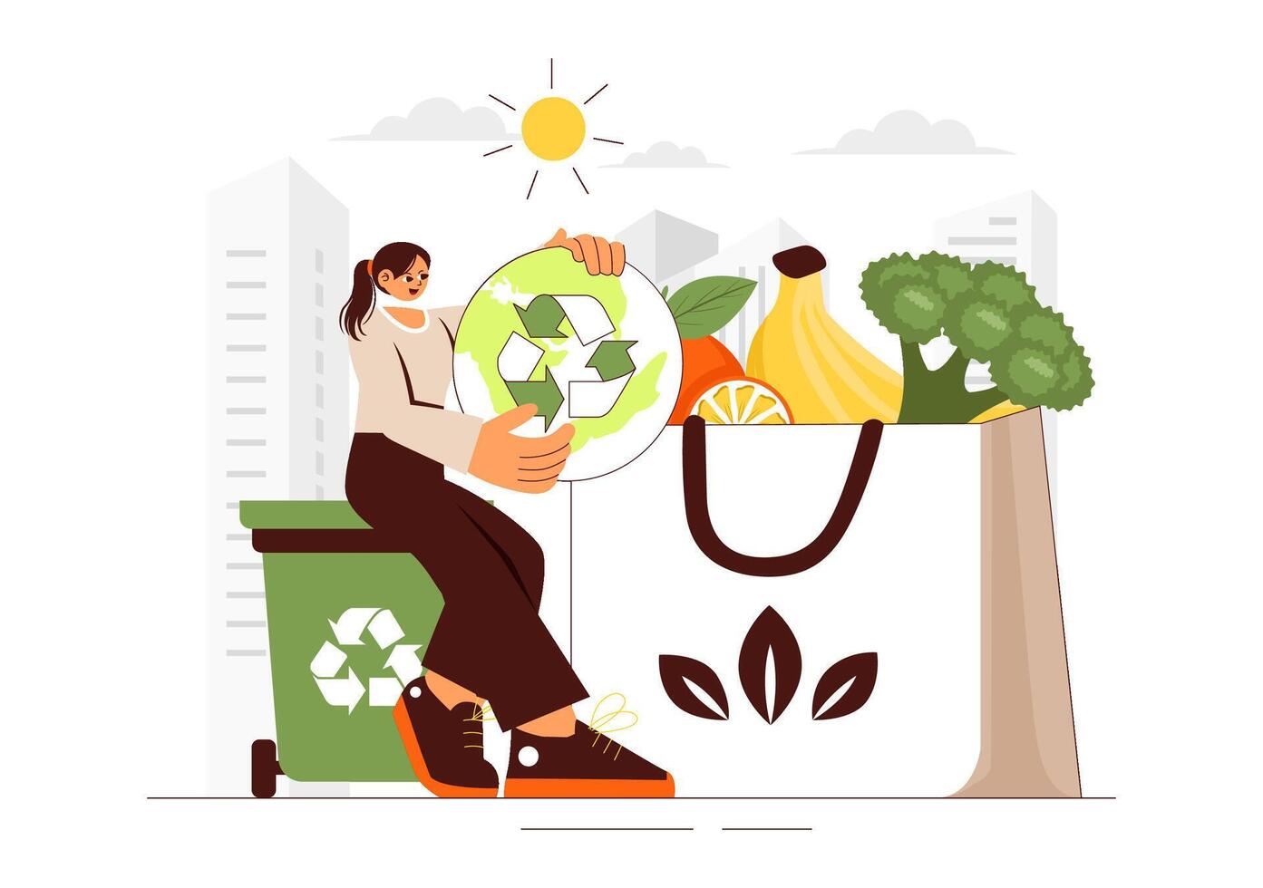 Plastic Waste Recycling and Eco-Friendly Lifestyle Illustration vector