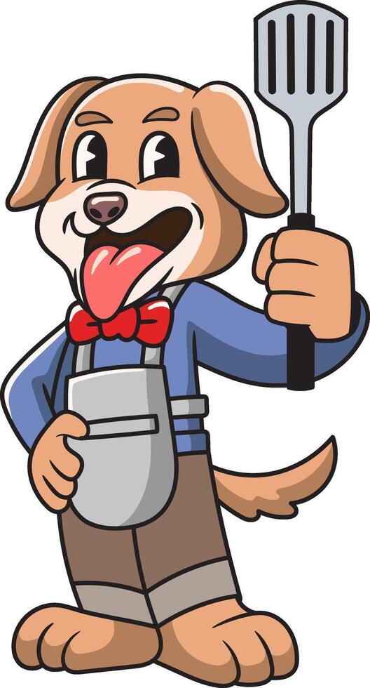 Happy Beagle Dog Chef holding spatula Elements Mascot Cartoon Character Illustration vector