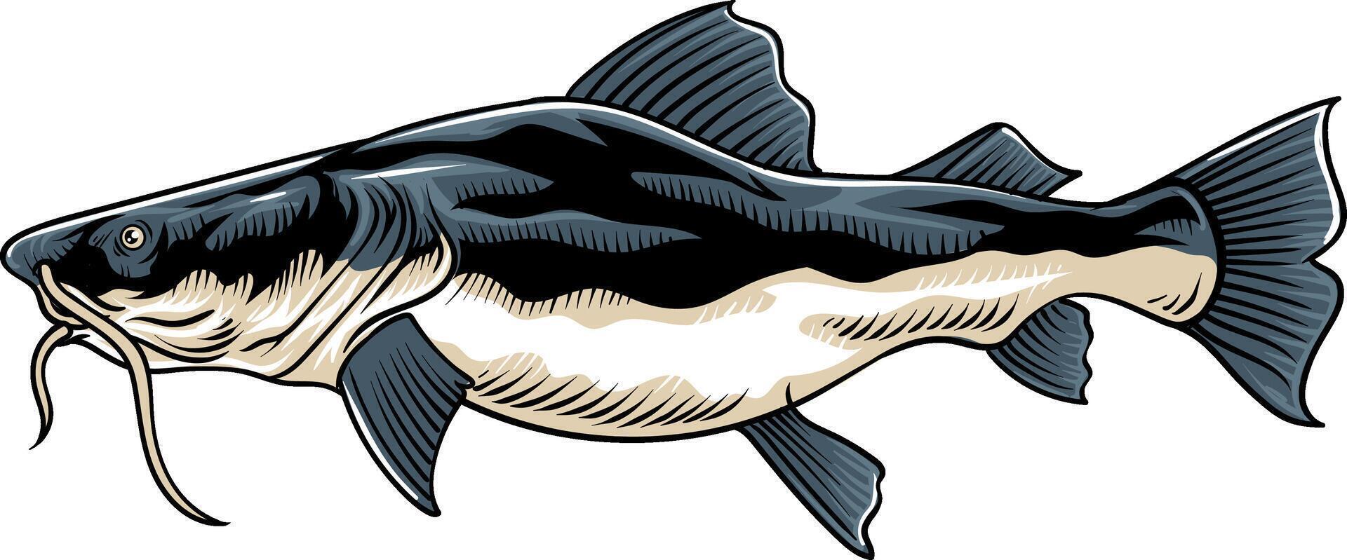 Cat Fish River Fish Cartoon Illustration for sticker badge emblem t-shirt banner invitation vector