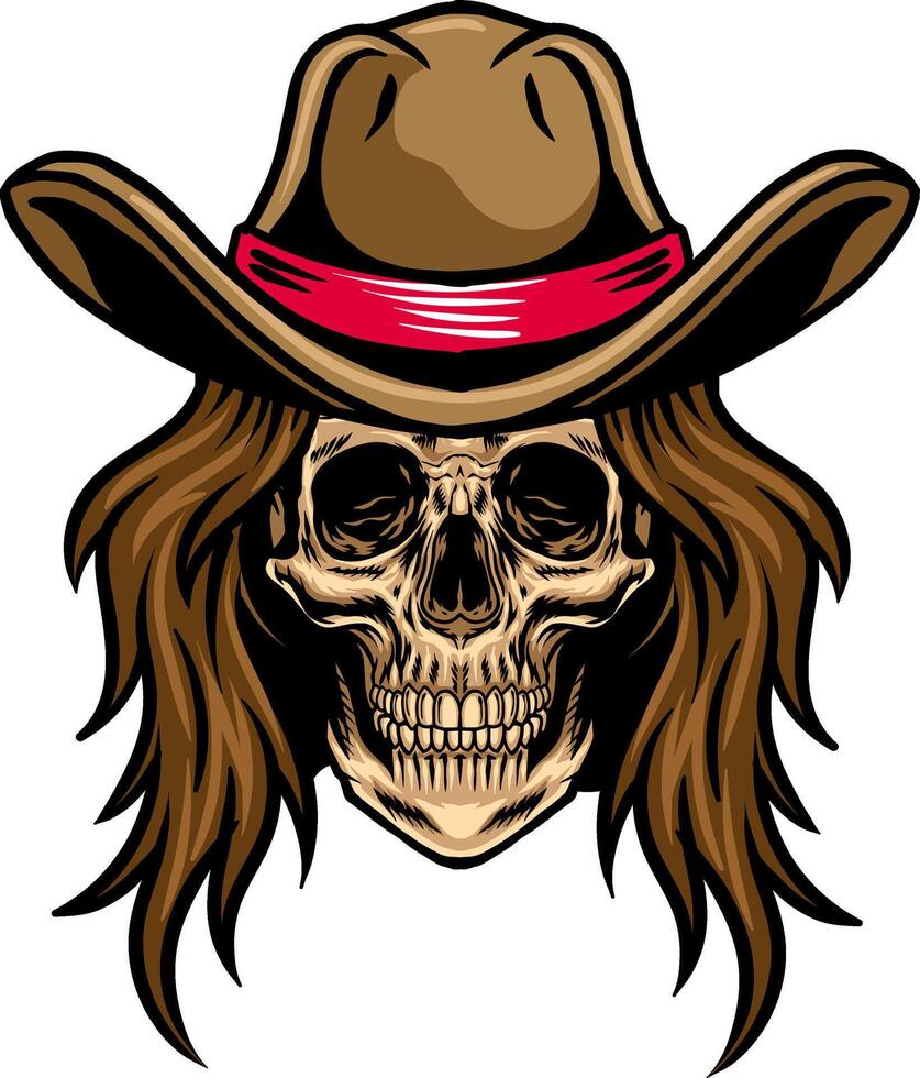 Cowgirl Skull Head Illustration for flyer, social media, web pages, print media, greeting card, invitation, banner, t-shirt design vector