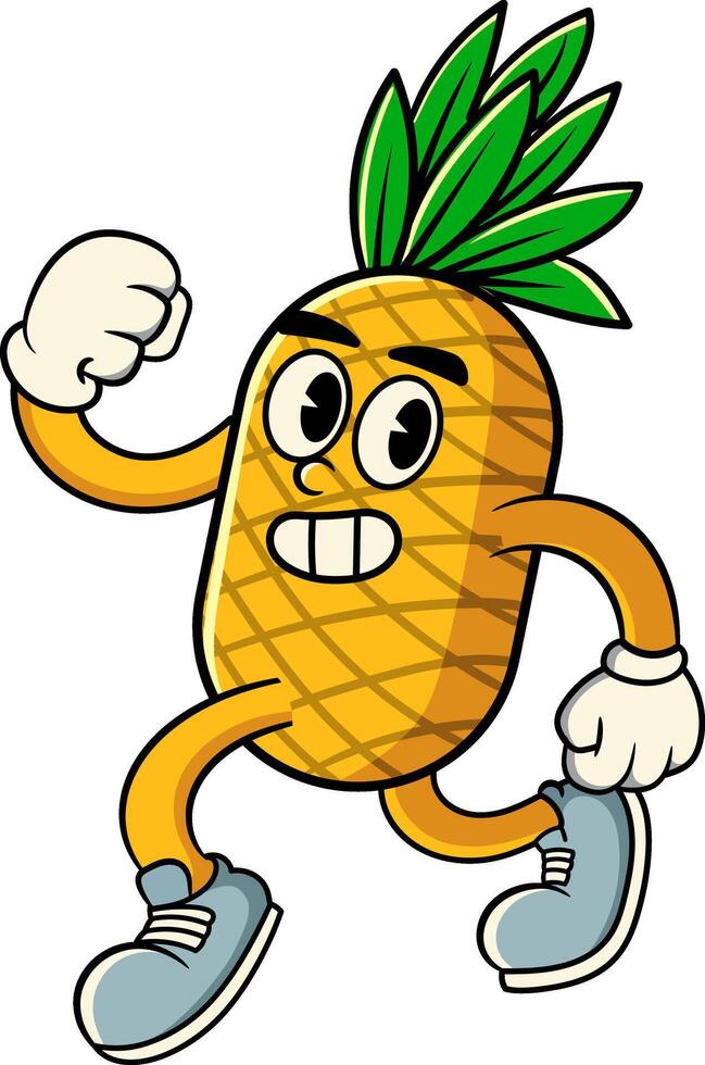 Cute Pineapple Tropical Summer Vibes Character in Retro Vintage Style vector