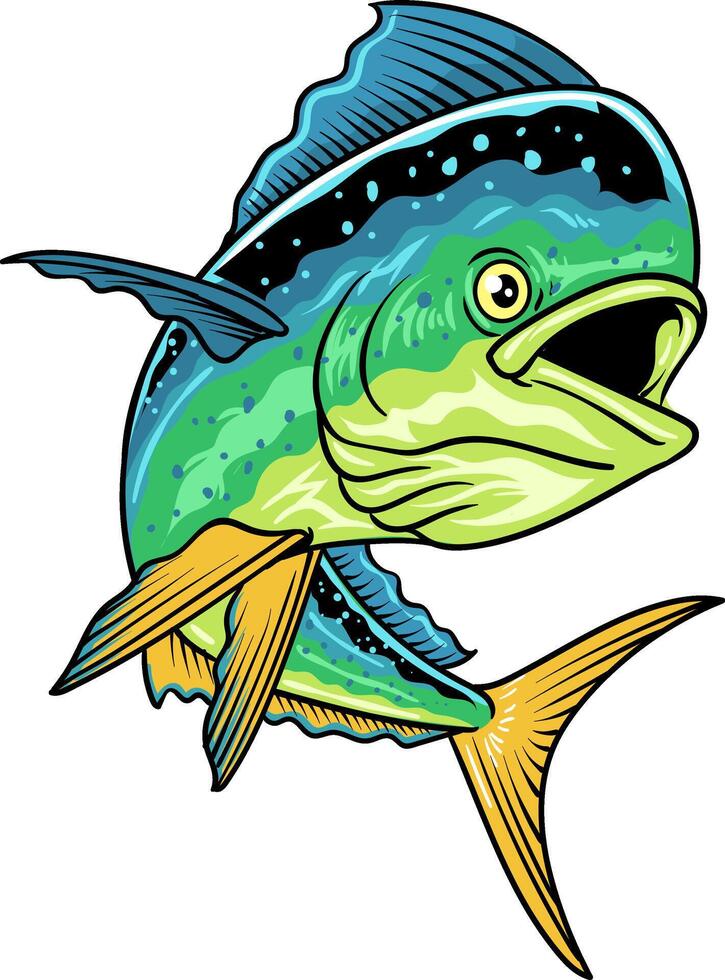 Mahi Mahi Fish Cartoon Illustration for sticker badge emblem t-shirt banner invitation vector