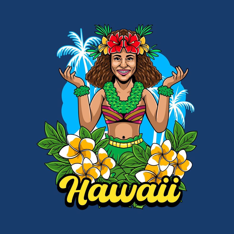Hula Girl Aloha Hawaii Mascot Cartoon Character Illustration vector