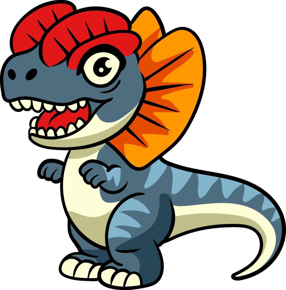 Cute Dilophosaurus Dinosaur Character Mascot in Cartoon Isolated Illustration Design vector