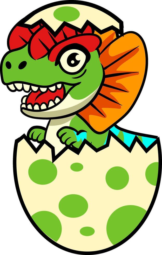 Baby Dilophosaurus Dinosaur Character Mascot in Cartoon Illustration Design for kid, sticker, badge, patch, banner, greeting card vector