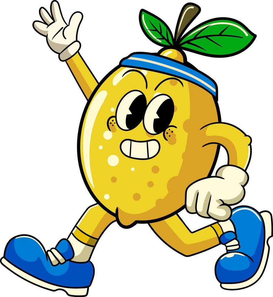 Lemon Tropical Summer Vibes Cartoon Character in Retro Vintage Style vector
