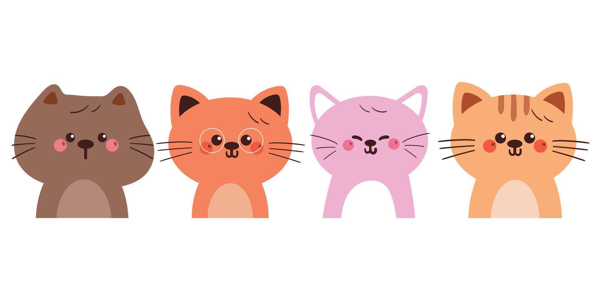 hand drawing cartoon cat sticker set. cute animal drawing, doodle collection vector