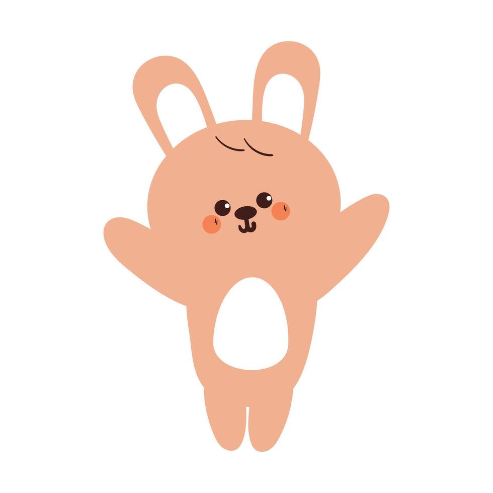 cute hand drawing cartoon happy pink bunny. cute animal drawing for sticker and icon vector