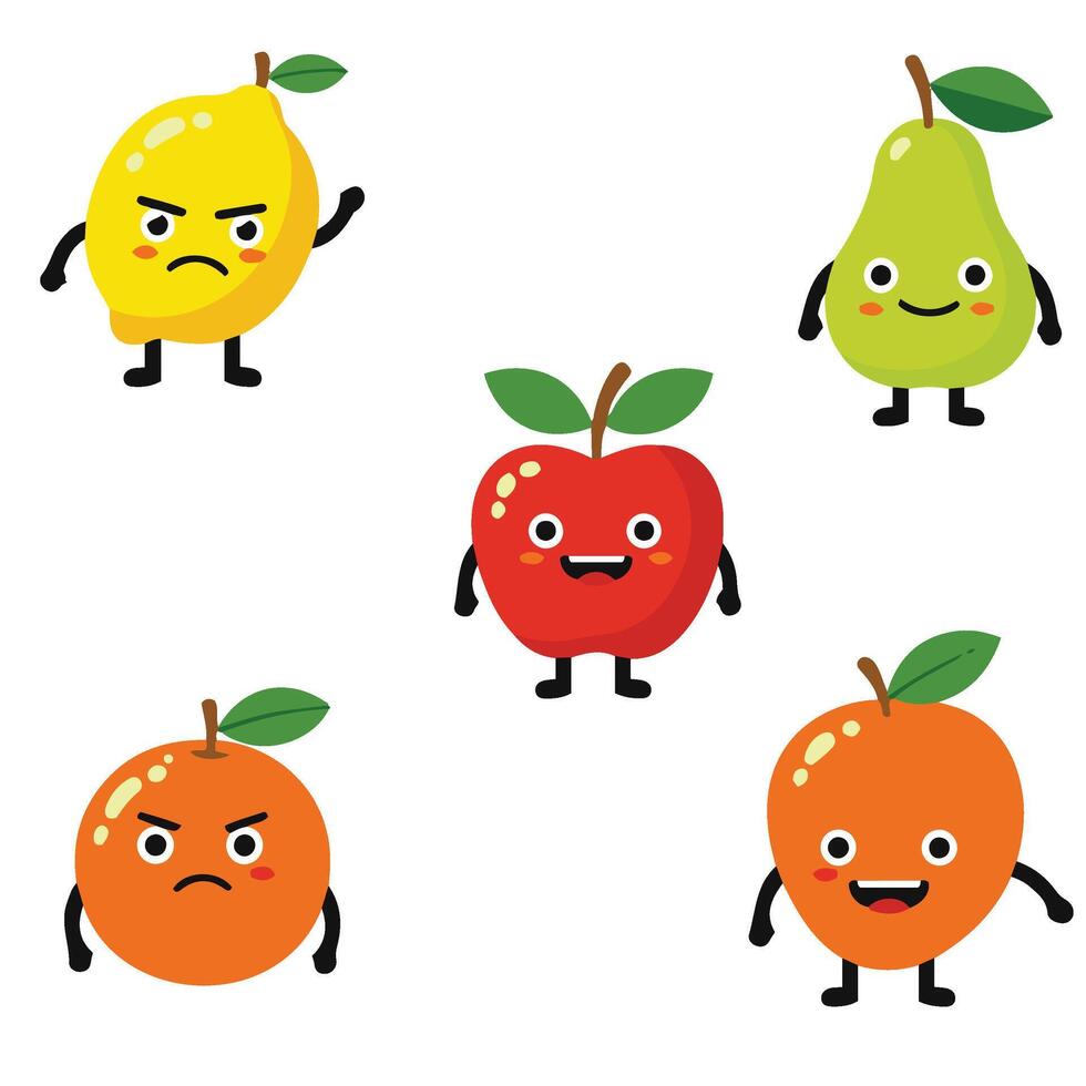 Playful Food Mascots and Fruit Cartoon Illustration in Kawaii Art vector