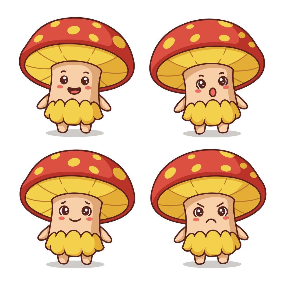 Cute Mushroom Icons with Happy, Silly, and Fun Expressions vector