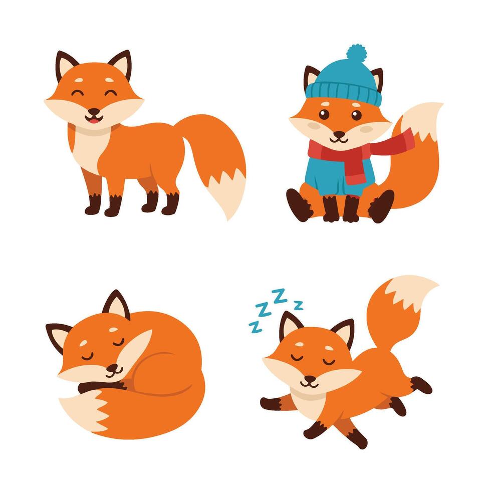 Cartoon Fox Face Adorable Fox Character Cute Animal Fox Faces vector