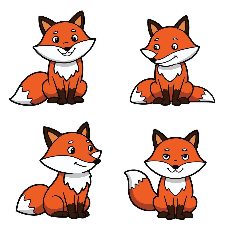 Cute Fox Cartoon Fox Face Expressions Set Adorable Fox Emotions vector