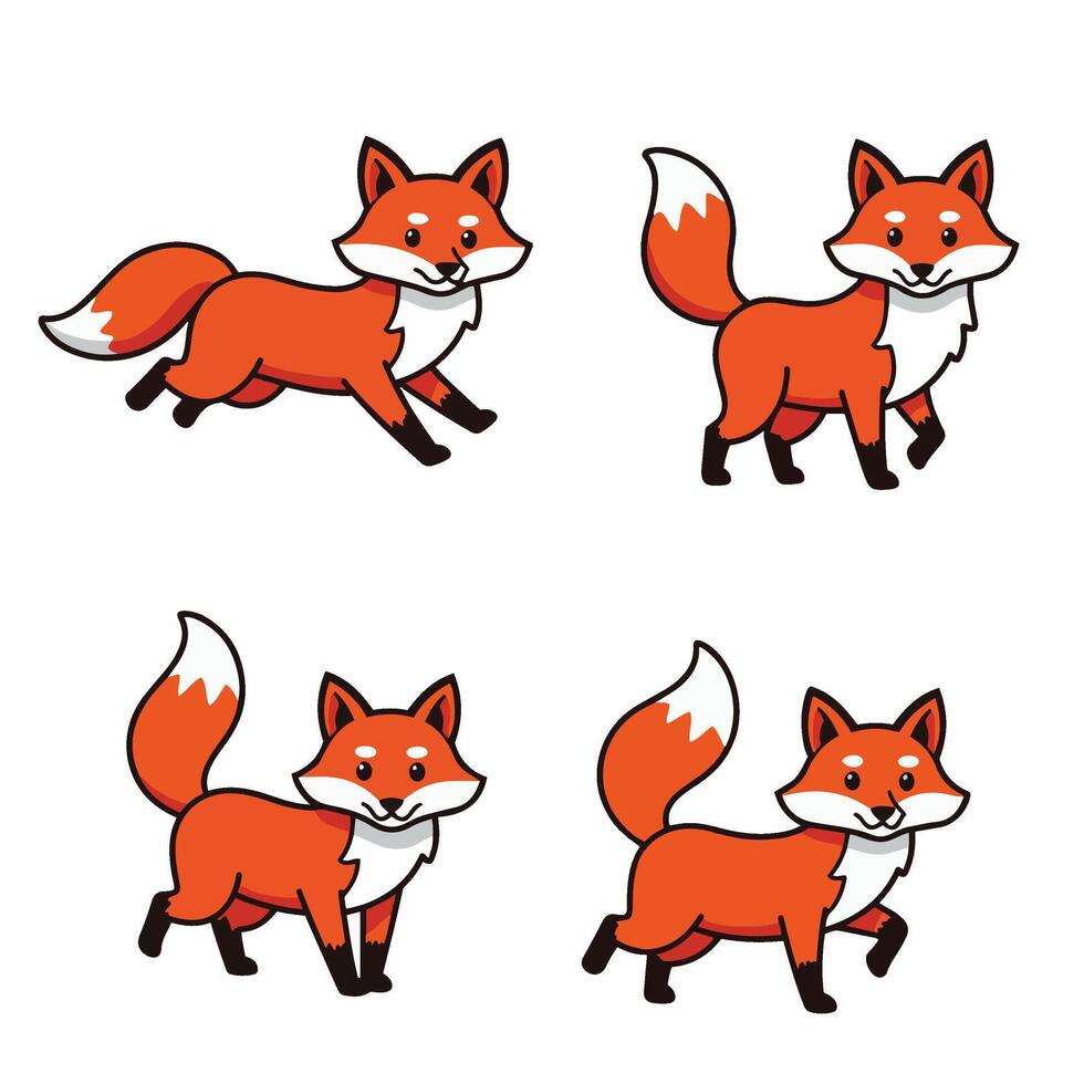 WebCute Animal Fox Faces Happy Sad Expressions Cartoon Fox Art vector