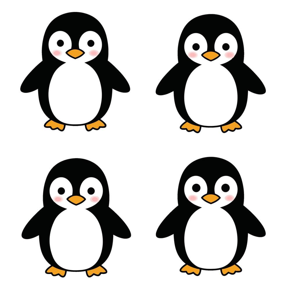 Cute Kawaii Penguin Set with Playful and Silly Facial Features vector