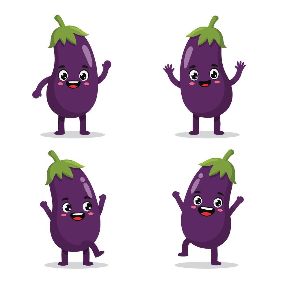 Joyful Eggplant Character Set with Unique and Playful Movements vector