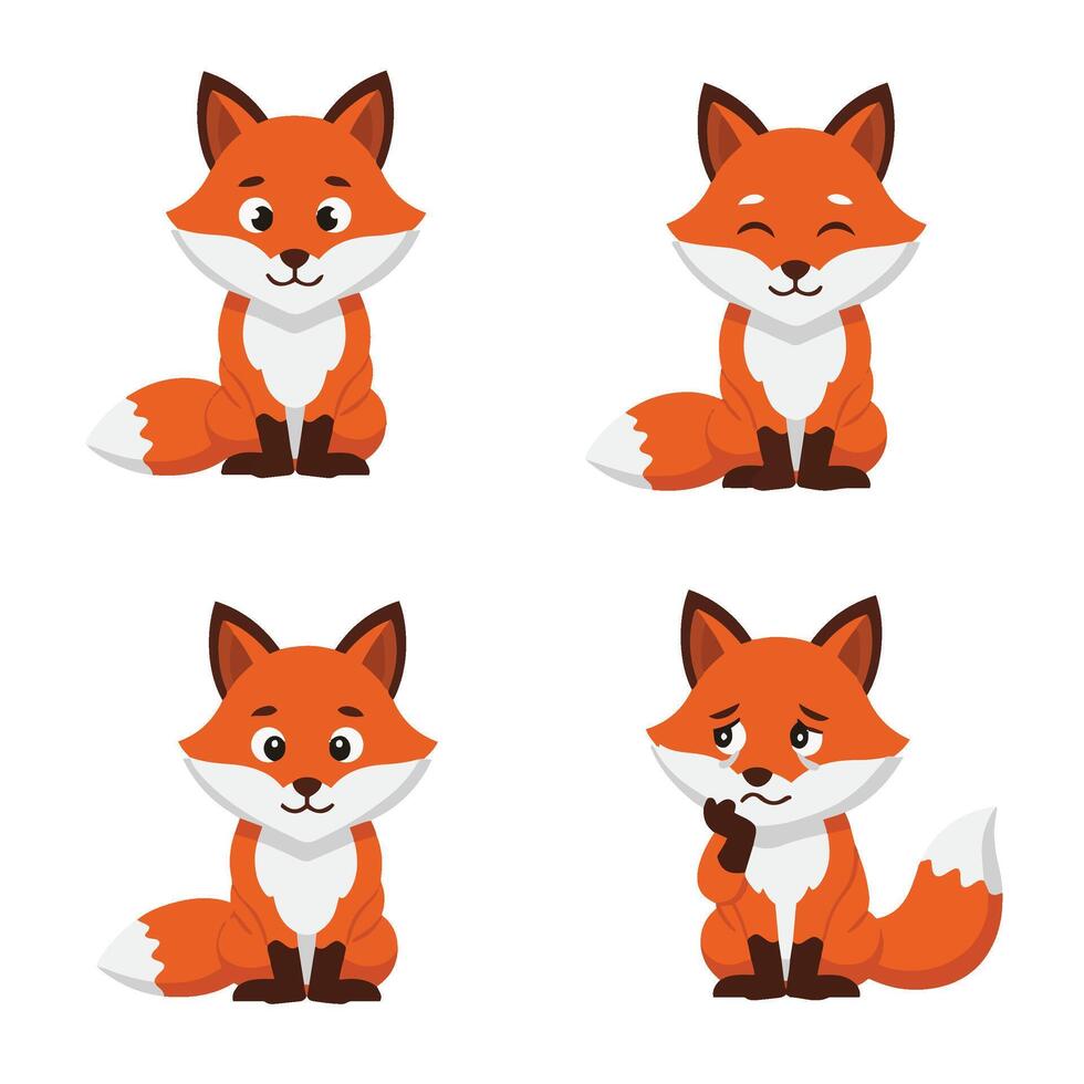 Cute Fox Cartoon Fox Face Expressions Set Fox Character Emotions vector