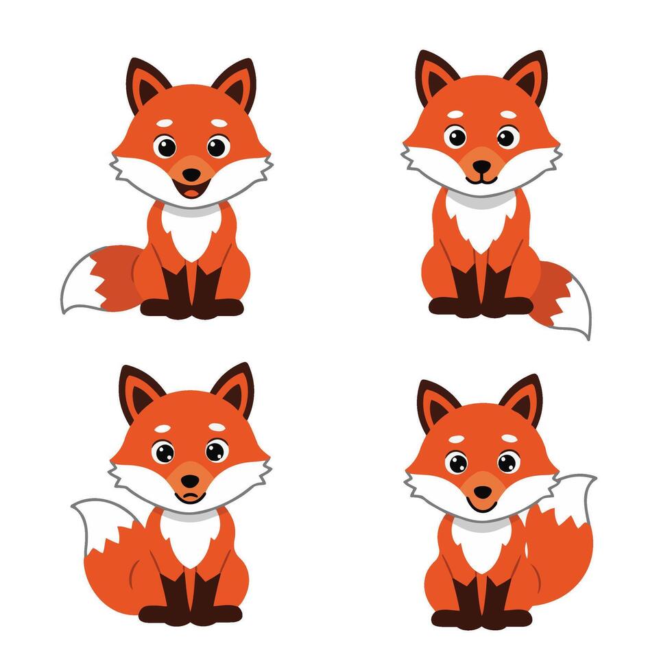 Fox Character Cute Fox Face Expressions Cartoon Fox Illustration vector