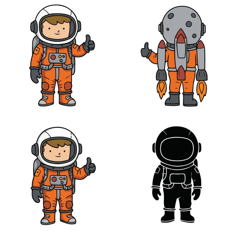 Helmeted Astronaut Flying with Jetpack in Space Art vector