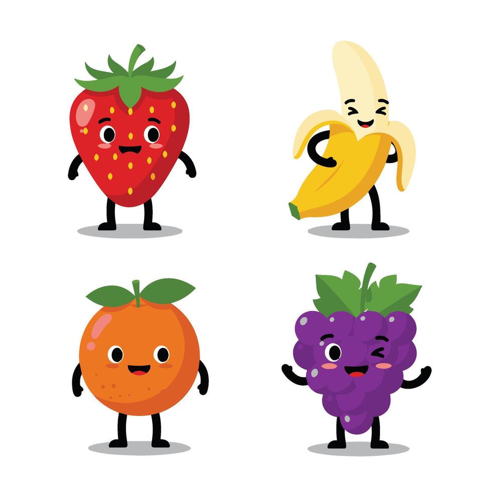 Adorable Funny Fruit Characters with Cute Smiling Cartoon Faces vector