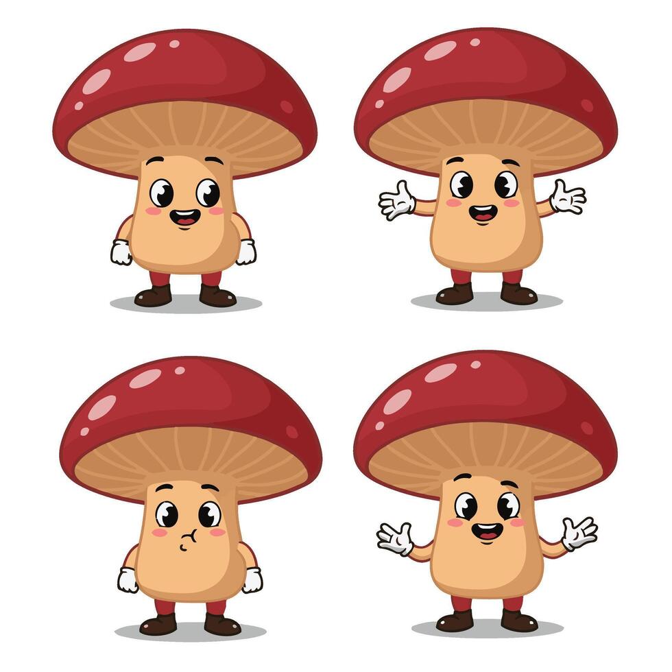 Charming Mushroom Mascot Set with Various Fun Emotions vector