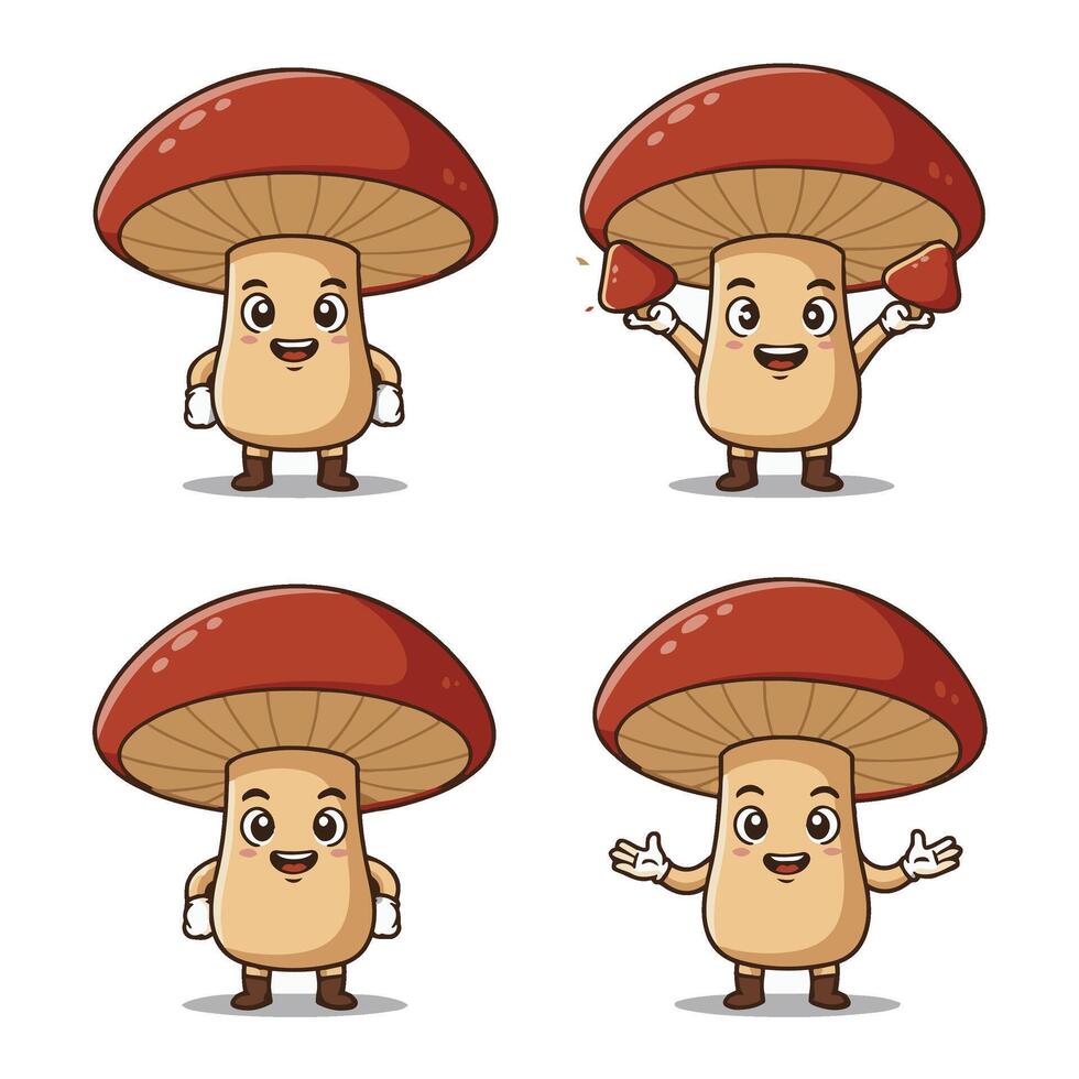 Kawaii Mushroom Characters with Joyful and Funny Expressions vector