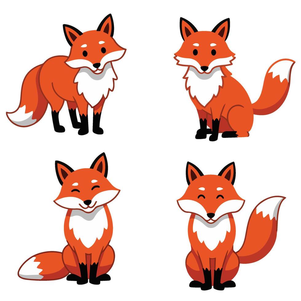 Cute Fox Face Expressions Cartoon Fox Character Emotions Set vector