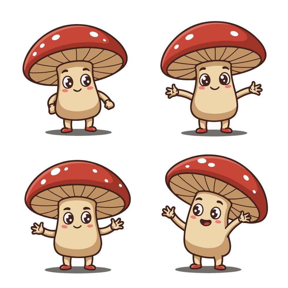 Playful Mushroom Cartoon Set with Cheerful and Cute Faces vector
