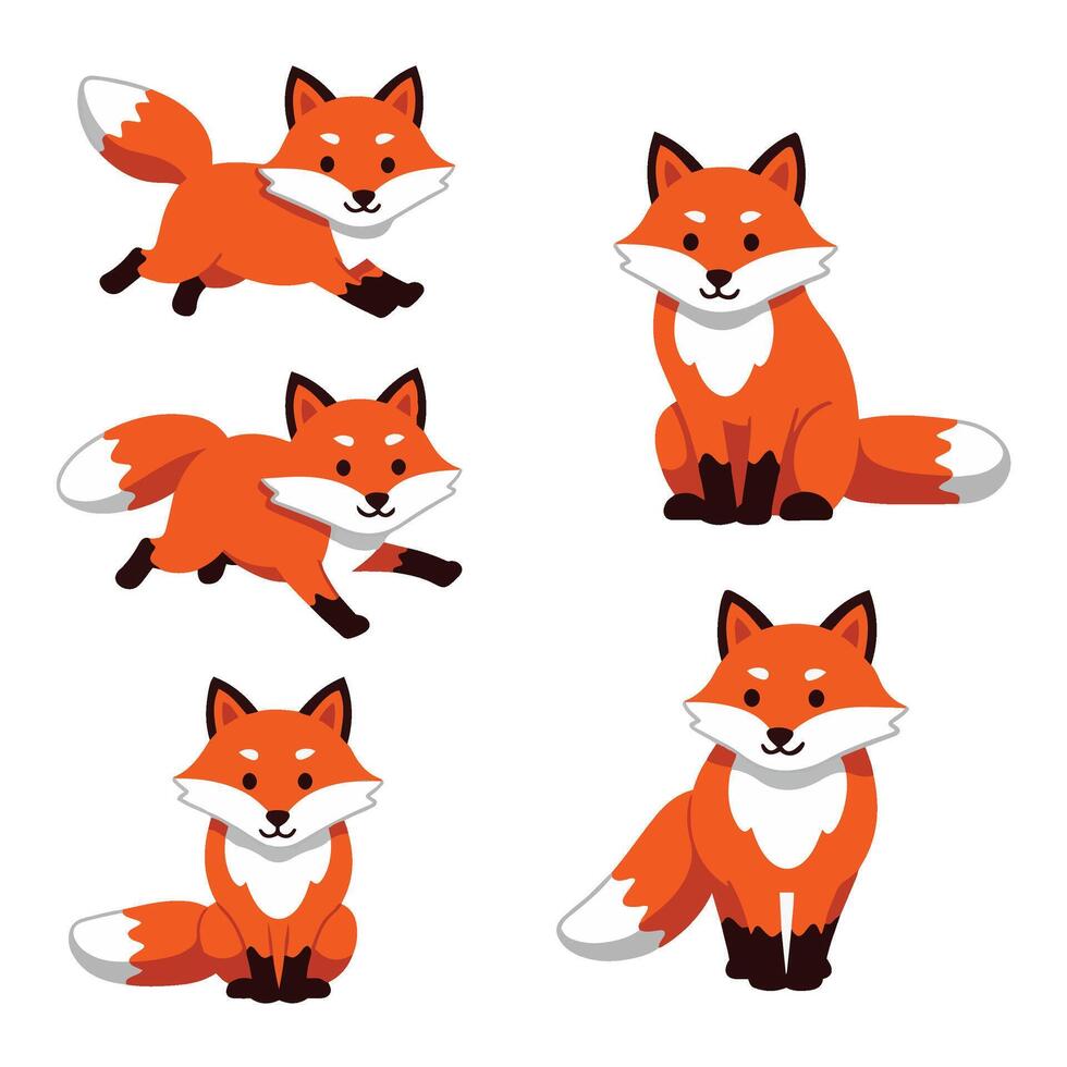 Fox Character Cute Animal Fox Faces Happy Crying Cartoon Fox vector