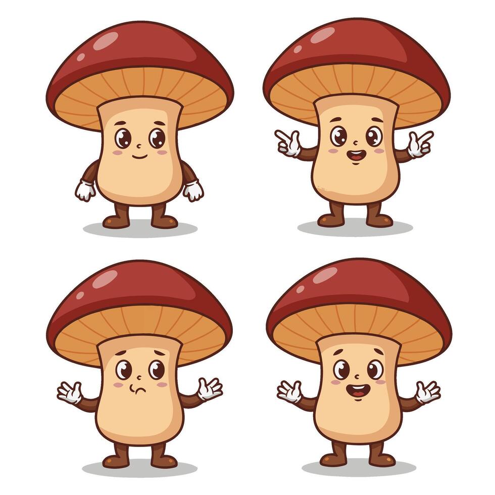 Adorable Cartoon Mushroom Characters with Playful Faces vector