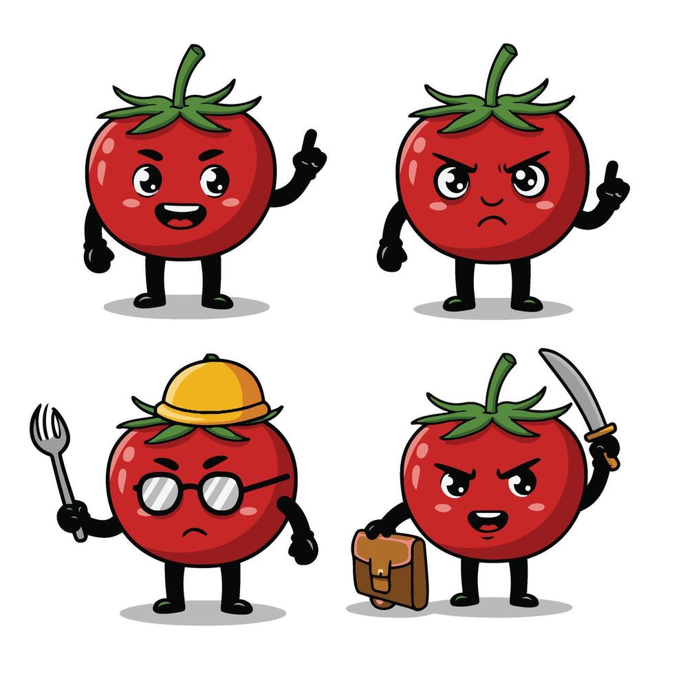 Kawaii Tomato Cartoon Characters with Fun and Lively Expressions vector