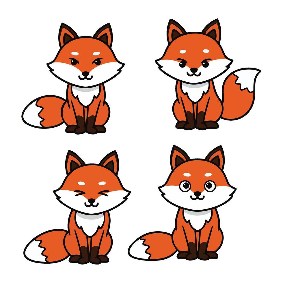 Cute Fox Face Adorable Cartoon Fox Expressions Fox Character vector