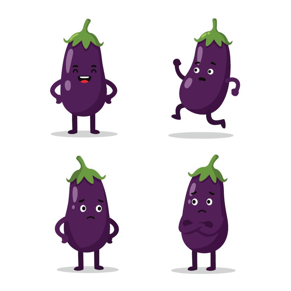 Funny Eggplant Emoji Faces with Adorable Smiles and Playful Looks vector