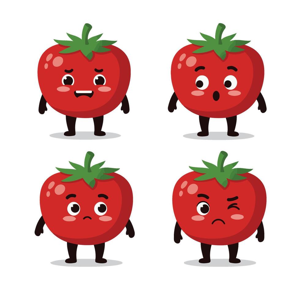 Cute Tomato Cartoon Set with Happy, Silly, and Funny Expressions vector