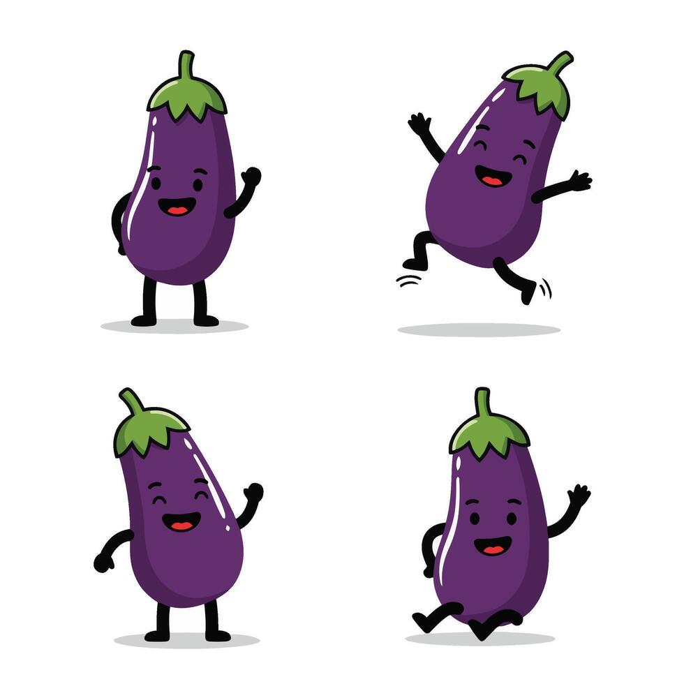 Cute Eggplant Character Art with Fun and Expressive Cartoon Styles vector