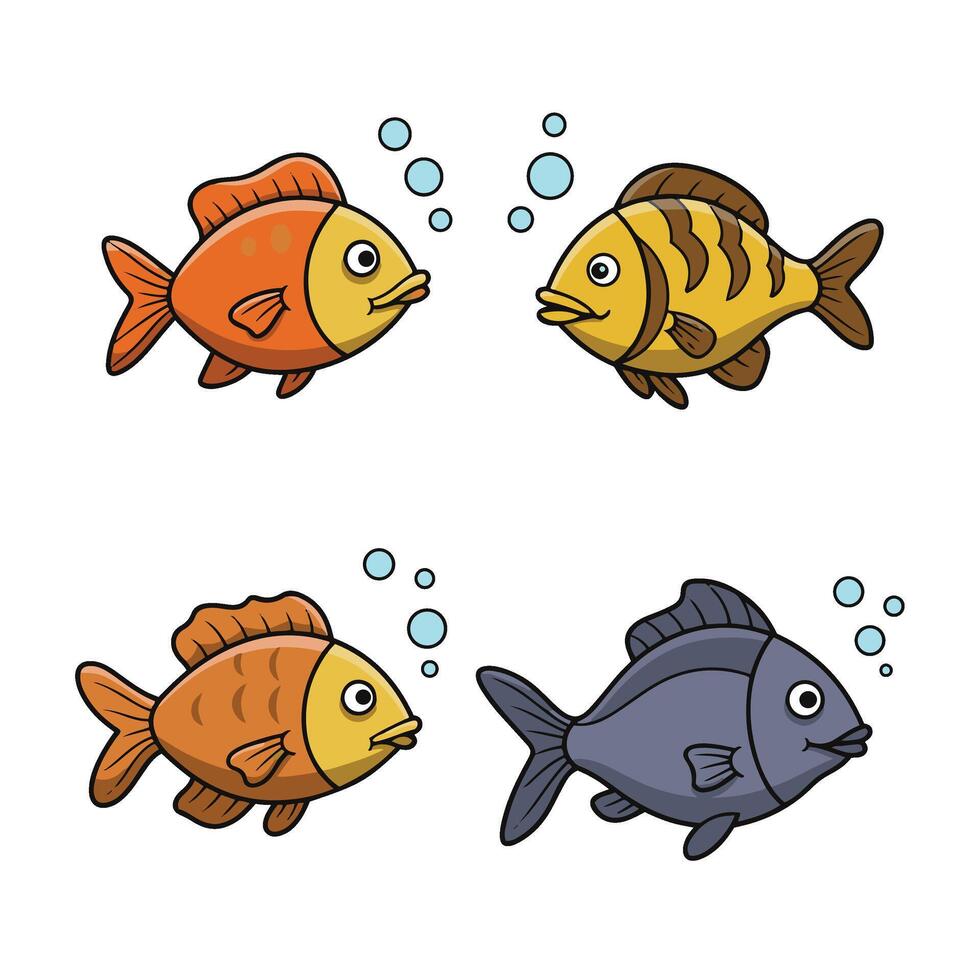 Yellow Brown Fish Collection Featuring Adorable Fin and Tail Shapes vector
