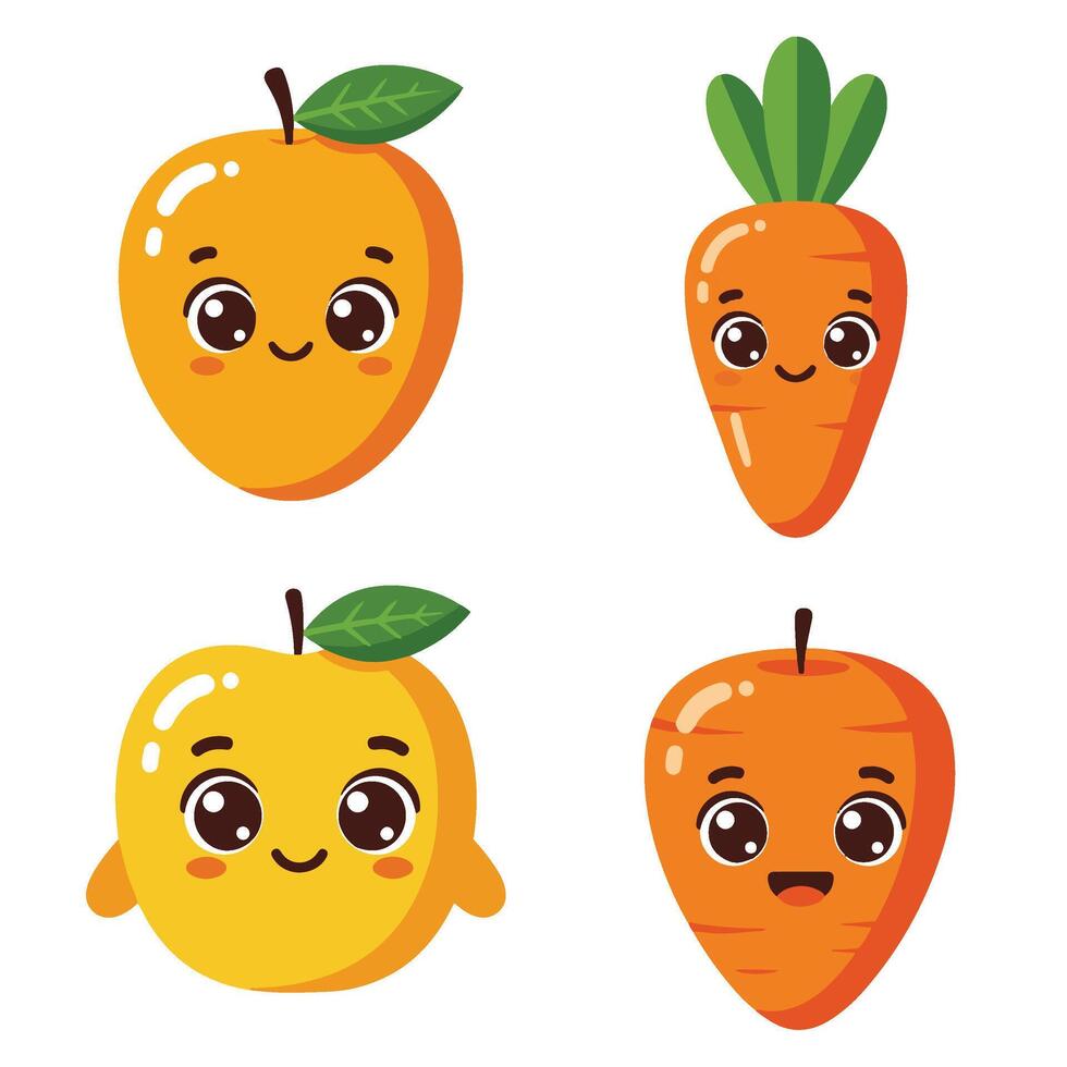 Happy Face Mango Carrot Smiling Adorable Food Character Design vector