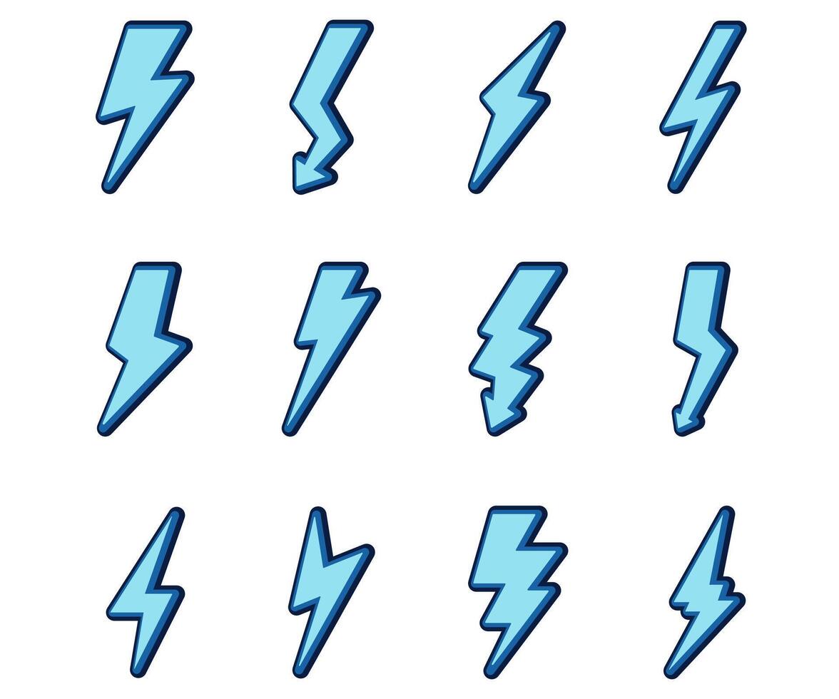 Lightning bolt set thunder cartoon illustration vector