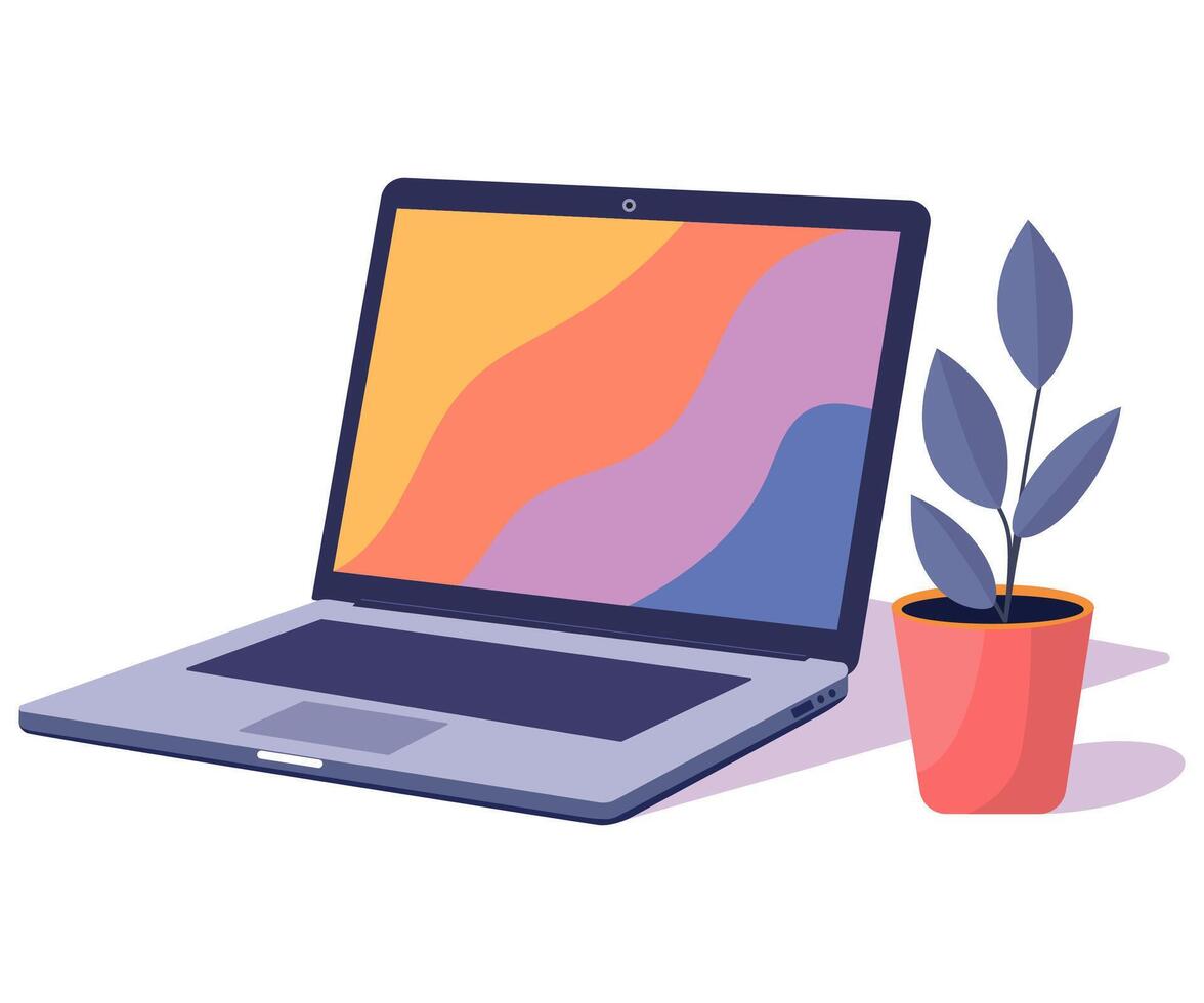 Laptop technology office computer concept flat illustration vector