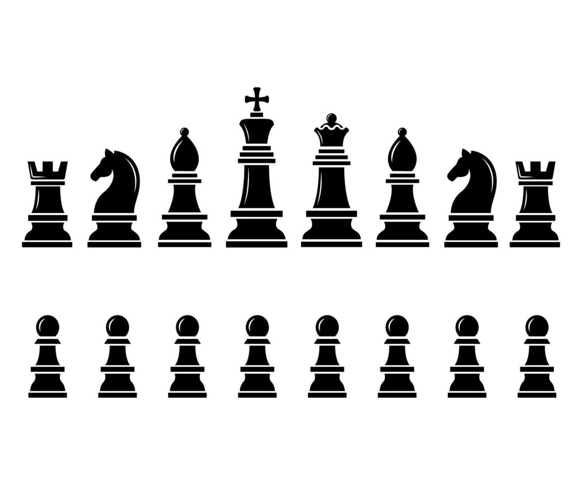 Set of chess pieces black silhouette isolated background vector