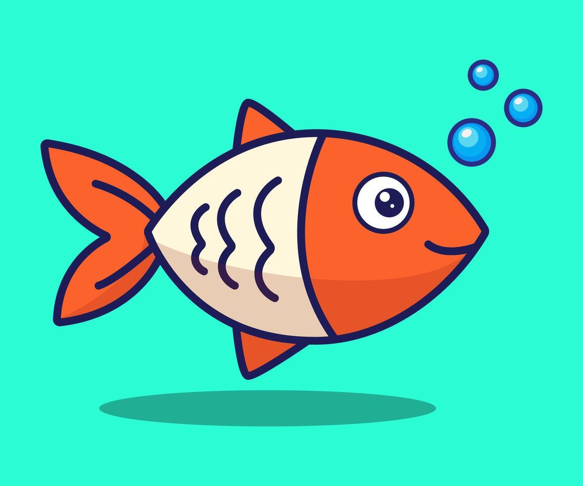 Cute fish cartoon sea life hand drawn illustration vector