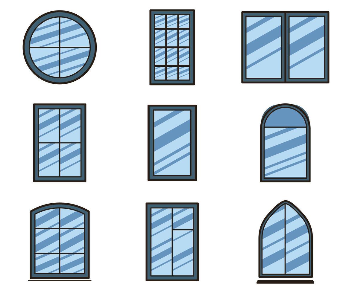 Set of windows outdoor design element collection vector