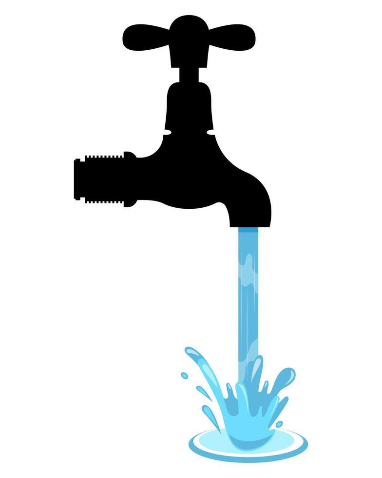 Water tap with falling drop flat illustration vector
