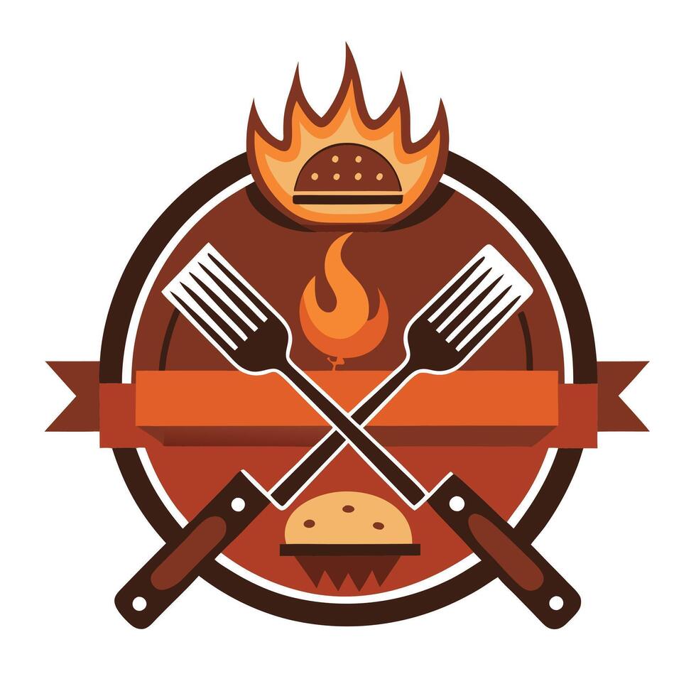 Barbecue Grill with Ketchup Bottle and Flames vector