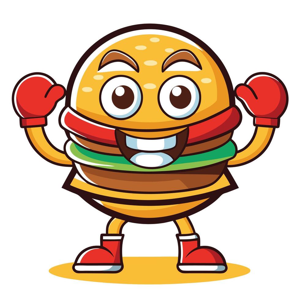 Boxing Champion Hamburger with Red Gloves and Smiling vector
